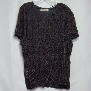 FREE PEOPLE "WE THE FREE" BURNOUT TEDDY TEE IN CHEETAH COMBO PATTERN SIZE L